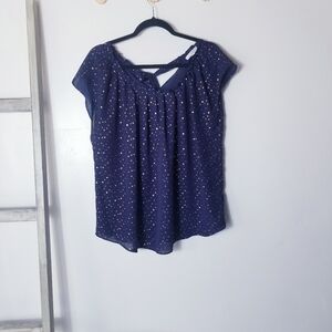 LC LAUREN CONRAD PURPLE WITH ROSE GOLD BLOUSE SIZE XL